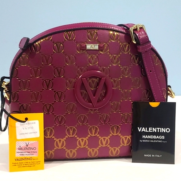SALE! ✅ Valentino Diana Logo-Adorned Leather Bag Magenta / Gold ✨ NWT - Picture 6 of 13